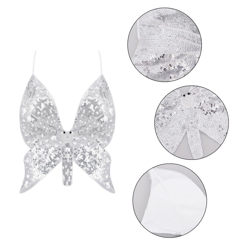 Mocure Womens Sparkly Butterfly Sequin Crop Tops Sexy Trendy Sleeveless Cute Butterfly Halter Tops Rave - Image 5